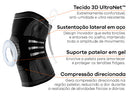 Tecido 3D, hastes laterais e suporte patelar da joelheira